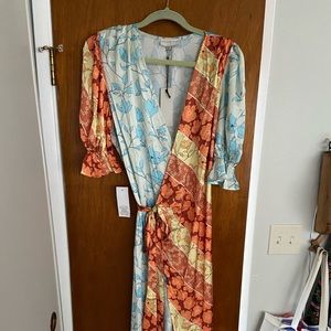 Silky, 2-tone, printed wrap dress!